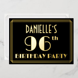 Verjaardagsfeestje 96: Art Deco-look “96”, met naa Folie Uitnodiging