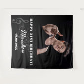 Verjaardagsfeestje aangepaste foto zwart wit muzie wandkleed (Voorkant (horizontaal))