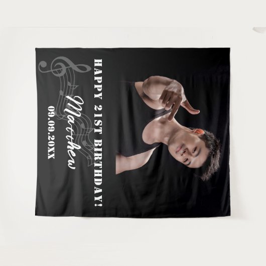 Verjaardagsfeestje aangepaste foto zwart wit muzie wandkleed (Voorkant (horizontaal))