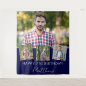 Verjaardagsfeestje aangepaste fotocollage marinebl wandkleed (Voorkant)