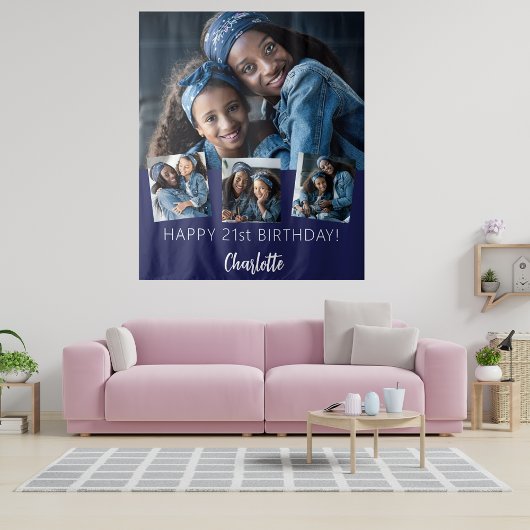 Verjaardagsfeestje aangepaste fotocollage marinebl wandkleed