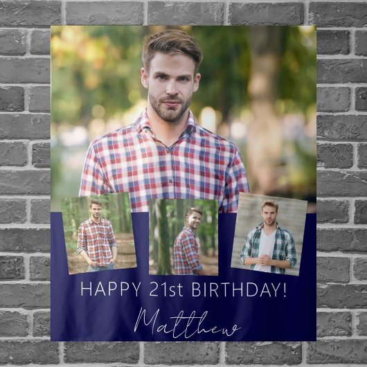 Verjaardagsfeestje aangepaste fotocollage marinebl wandkleed