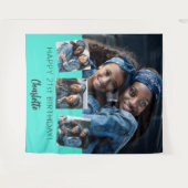 Verjaardagsfeestje aangepaste fotocollage turquois wandkleed (Voorkant (horizontaal))