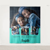 Verjaardagsfeestje aangepaste fotocollage turquois wandkleed (Voorkant)