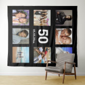 Verjaardagsfeestje aangepaste fotocollage zwarte m wandkleed (In Situ (horizontaal))