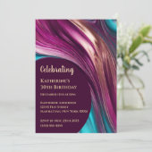 Verjaardagsfeestje-Abstracte Magenta Turquoise en  Kaart (Staand voorkant)