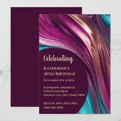 Verjaardagsfeestje-Abstracte Magenta Turquoise en  Kaart (Voorkant / Achterkant)