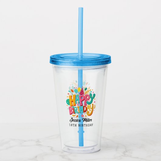 VERJAARDAGSFEestje Acryl Drinkbeker (Voorkant)