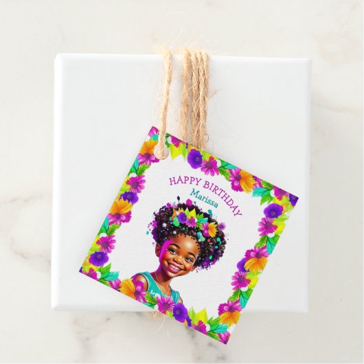 Verjaardagsfeestje Afrikaans-Amerikaans meisje gep Bedankjes Labels (In situ)