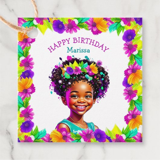 Verjaardagsfeestje Afrikaans-Amerikaans meisje gep Bedankjes Labels (Voorkant)