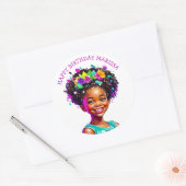 Verjaardagsfeestje Afrikaans-Amerikaans meisje gep Ronde Sticker (Envelop)