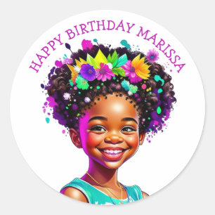 Verjaardagsfeestje Afrikaans-Amerikaans meisje gep Ronde Sticker