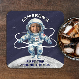 Verjaardagsfeestje astronaut 1e reis rond de zon kartonnen onderzetters