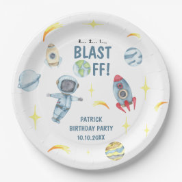 Verjaardagsfeestje astronaut in de ruimte  papieren bordje