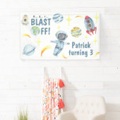 Verjaardagsfeestje astronaut in de ruimte spandoek (Insitu)