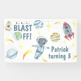 Verjaardagsfeestje astronaut in de ruimte  spandoek