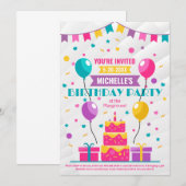 Verjaardagsfeestje | Ballonnen | Confetti Kaart (Voorkant / Achterkant)