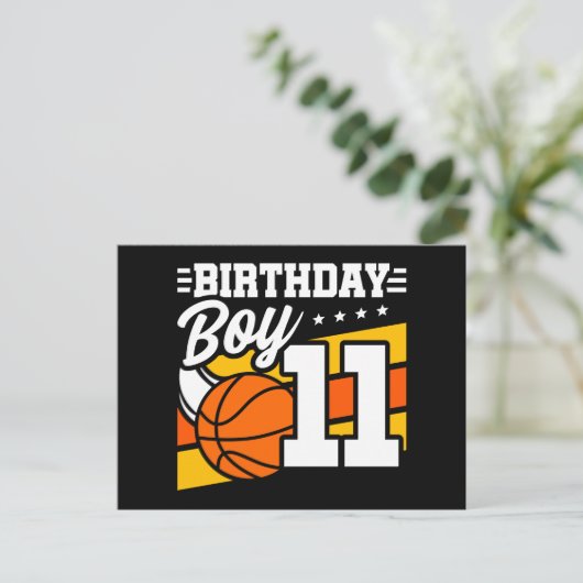 Verjaardagsfeestje basketbal 11 jaar oude jongen briefkaart (Staand voorkant)