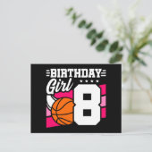 Verjaardagsfeestje Basketbal 8 Jaar Oude Meisje Briefkaart (Staand voorkant)