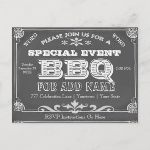 verjaardagsfeestje   BBQ    schoolbord Uitnodiging Briefkaart