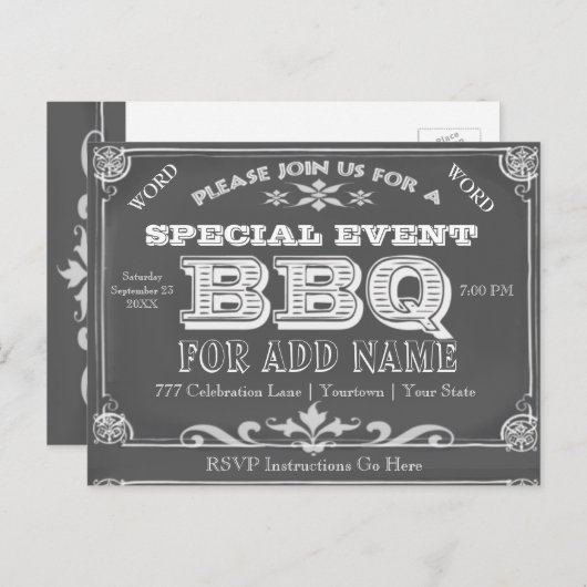verjaardagsfeestje | BBQ | schoolbord Uitnodiging Briefkaart (Voorkant / Achterkant)