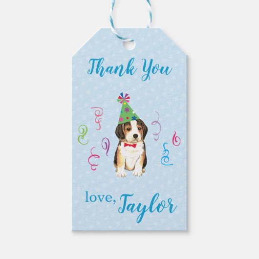 Verjaardagsfeestje Beagle dank u Cadeaulabel (Voorkant)
