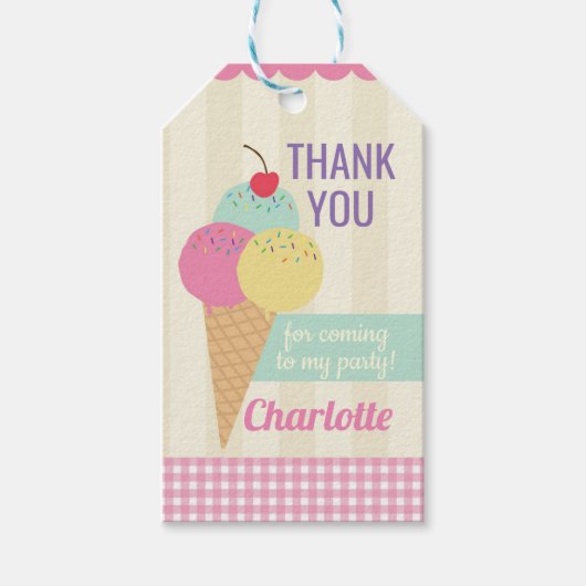 Verjaardagsfeestje Bedankt Labels Ice-Cream Pink Cadeaulabel (Voorkant)