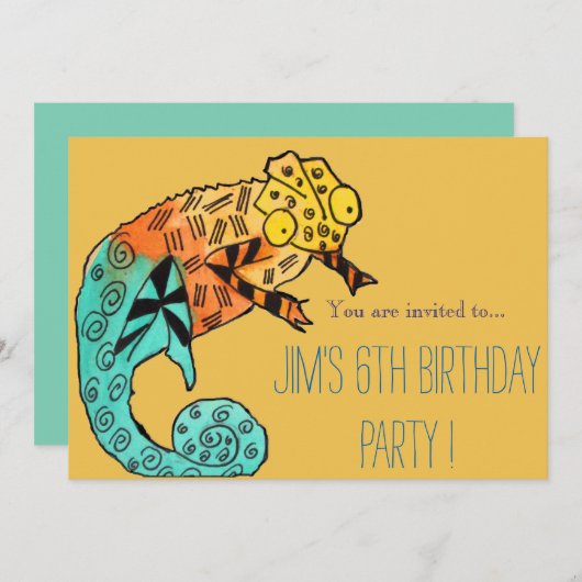 verjaardagsfeestje bij Chameleon reptile Kaart (Voorkant / Achterkant)