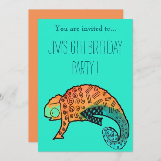 verjaardagsfeestje bij Chameleon reptile Kaart (Voorkant / Achterkant)