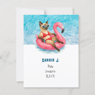 Verjaardagsfeestje bij het zwembad voor kattenlief briefkaart