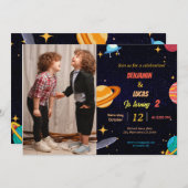 verjaardagsfeestje bij Whimsical Space twint Kaart (Voorkant / Achterkant)
