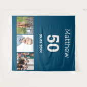 Verjaardagsfeestje blauwe fotonaam man wandkleed (Voorkant (horizontaal))