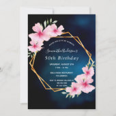 Verjaardagsfeestje blauwe hemel roze bloemen kaart (Voorkant)