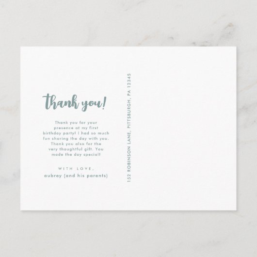 Verjaardagsfeestje Blauwe Jongens Dank je Script F Briefkaart (Achterkant)