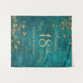 Verjaardagsfeestje Blauwgroen en Goud Wandkleed (Voorkant (horizontaal))