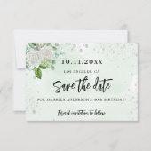 Verjaardagsfeestje bloem wit groen elegant save the date (Voorkant)
