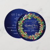 Verjaardagsfeestje Bloemen Elegant Blauw Navy Groe Kaart (Voorkant / Achterkant)