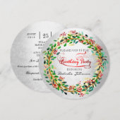 Verjaardagsfeestje Bloemen Waterverf Zilver Groen  Kaart (Voorkant / Achterkant)