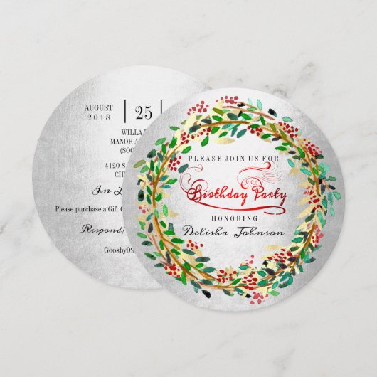 Verjaardagsfeestje Bloemen Waterverf Zilver Groen  Kaart (Voorkant / Achterkant)