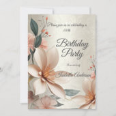 Verjaardagsfeestje  bloemperzik bloemen beige kaart (Voorkant)
