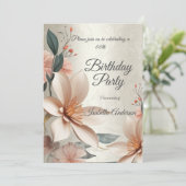 Verjaardagsfeestje  bloemperzik bloemen beige kaart (Staand voorkant)