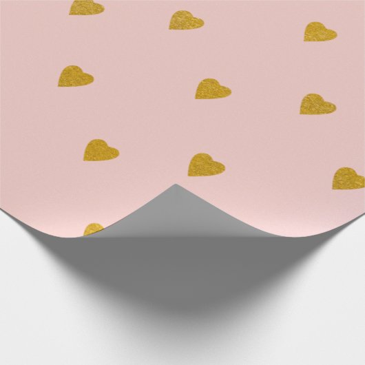 Verjaardagsfeestje Blush Roze & Cute Gouden Harten Cadeaupapier (Hoek)