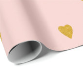 Verjaardagsfeestje Blush Roze & Cute Gouden Hartje Cadeaupapier (Rol Hoek)