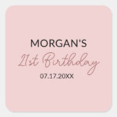 Verjaardagsfeestje Blush Roze Cute Naam Vierkante Sticker (Voorkant)