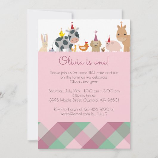 Verjaardagsfeestje boerderijdier uitnodiging - mei (Voorkant)