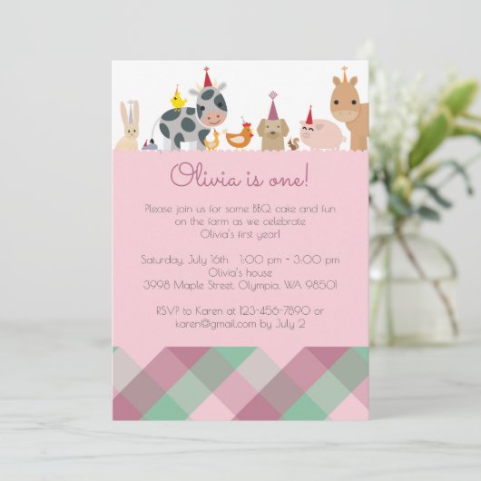 Verjaardagsfeestje boerderijdier uitnodiging - mei (Staand voorkant)
