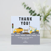 Verjaardagsfeestje bouwmachines voor kinderen bedankkaart (Staand voorkant)