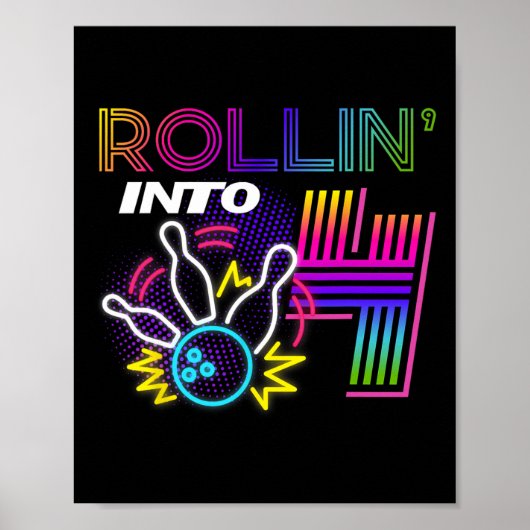 Verjaardagsfeestje bowlen 4 jaar wordt 4 poster (Voorkant)