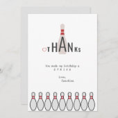 Verjaardagsfeestje bowlen in moderne witte stijl v bedankkaart (Voorkant / Achterkant)