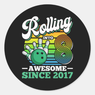 Verjaardagsfeestje bowlen komt in 8 jaar jongen 8t ronde sticker